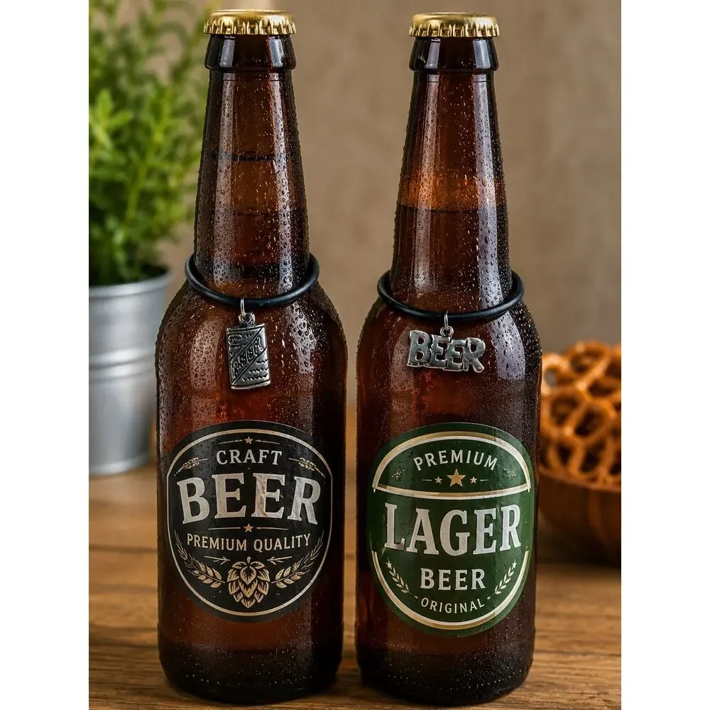 Set of 4 Beer Bottle Charms BBQ Party Drink Markers  4th of July